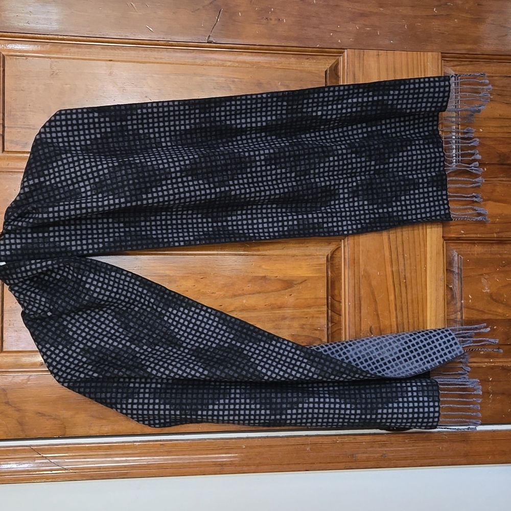 John Bartlett 100% Silk Black and Gray Checkered Scarf NWOT